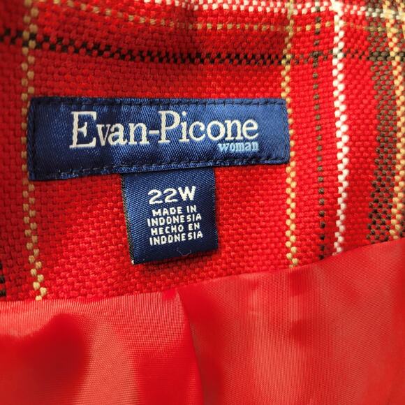 Evan- Picone Woman Plaid Light Tweed Jacket Womens 22W Red Open Front 3/4 Sleeve - Picture 8 of 14